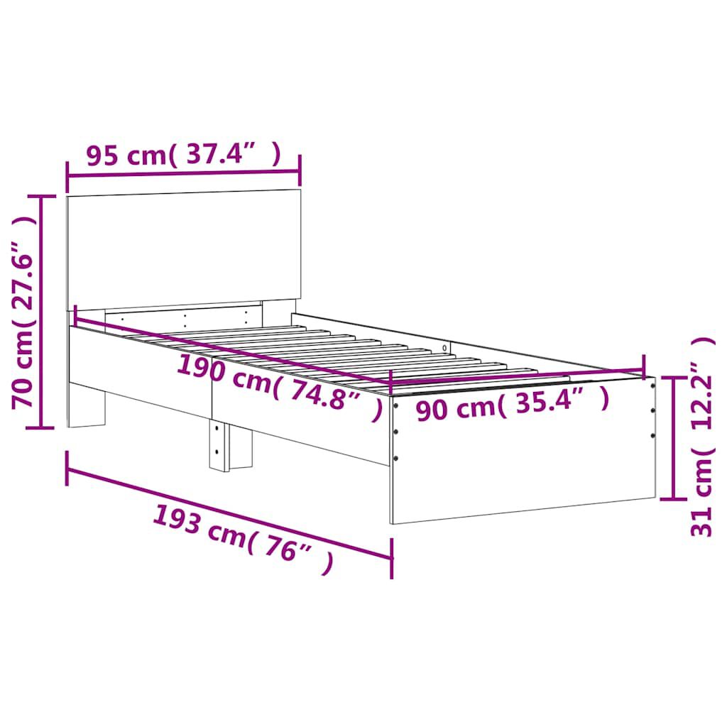 vidaXL Πλαίσιο Κρεβατιού με Κεφαλάρι Sonoma Δρυς 90x190 εκ. Επεξ. Ξύλο