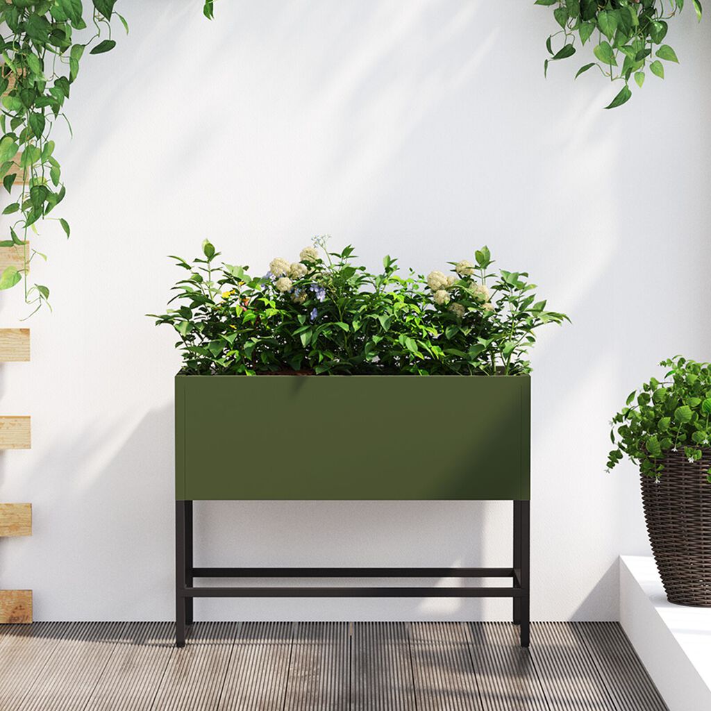 vidaXL Υψωμένος Κηπευτικός Κάδος 60x26x45 εκ. Ελιά Πράσινο Χάλυβα