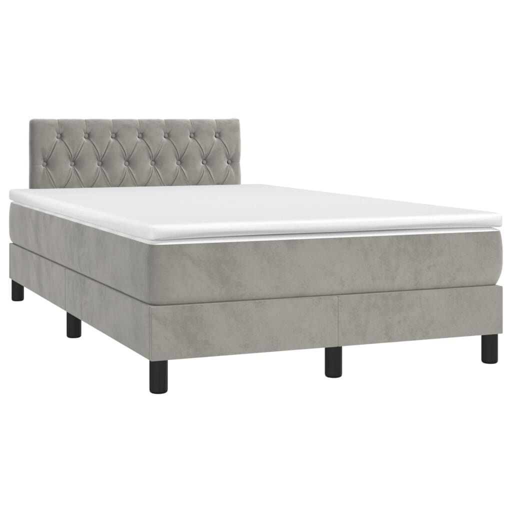 vidaXL Κρεβάτι Boxspring με Στρώμα & LED Αν.Γκρι 120x200 εκ. Βελούδινο