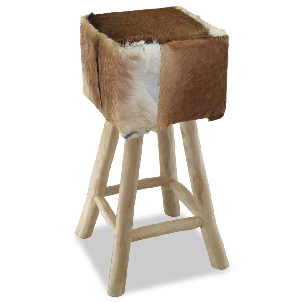 vidaXL Σκαμπό Μπαρ από Γνήσιο Δέρμα / Μασίφ Ξύλο Teak