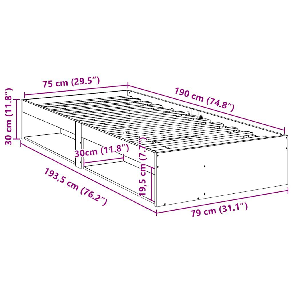 vidaXL Κρεβάτι ημέρας χωρίς στρώμα 75x190 cm Στερεό ξύλο πεύκο