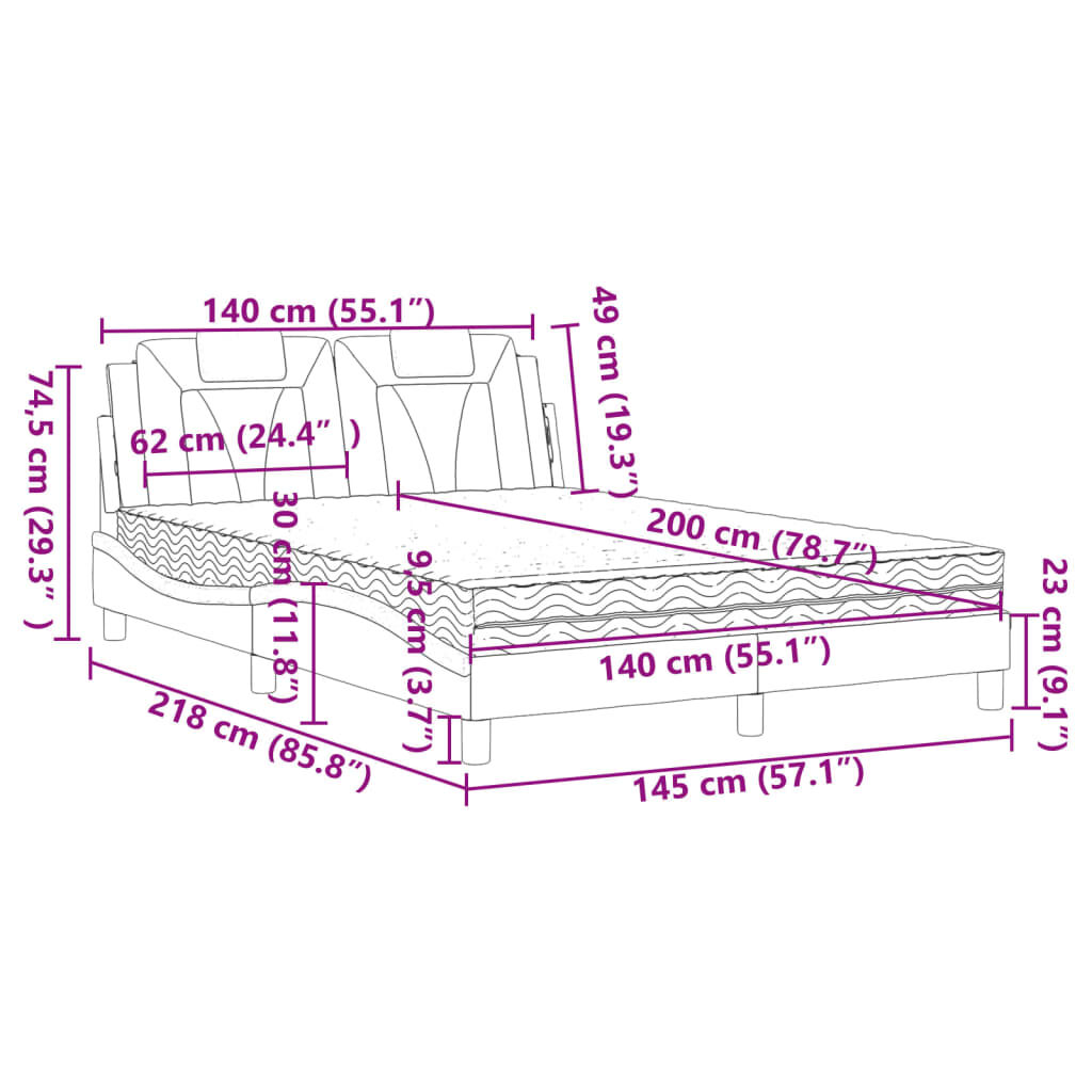 vidaXL Κρεβάτι με Στρώμα Μαύρο/Λευκό 140x200 εκ. από Συνθετικό Δέρμα