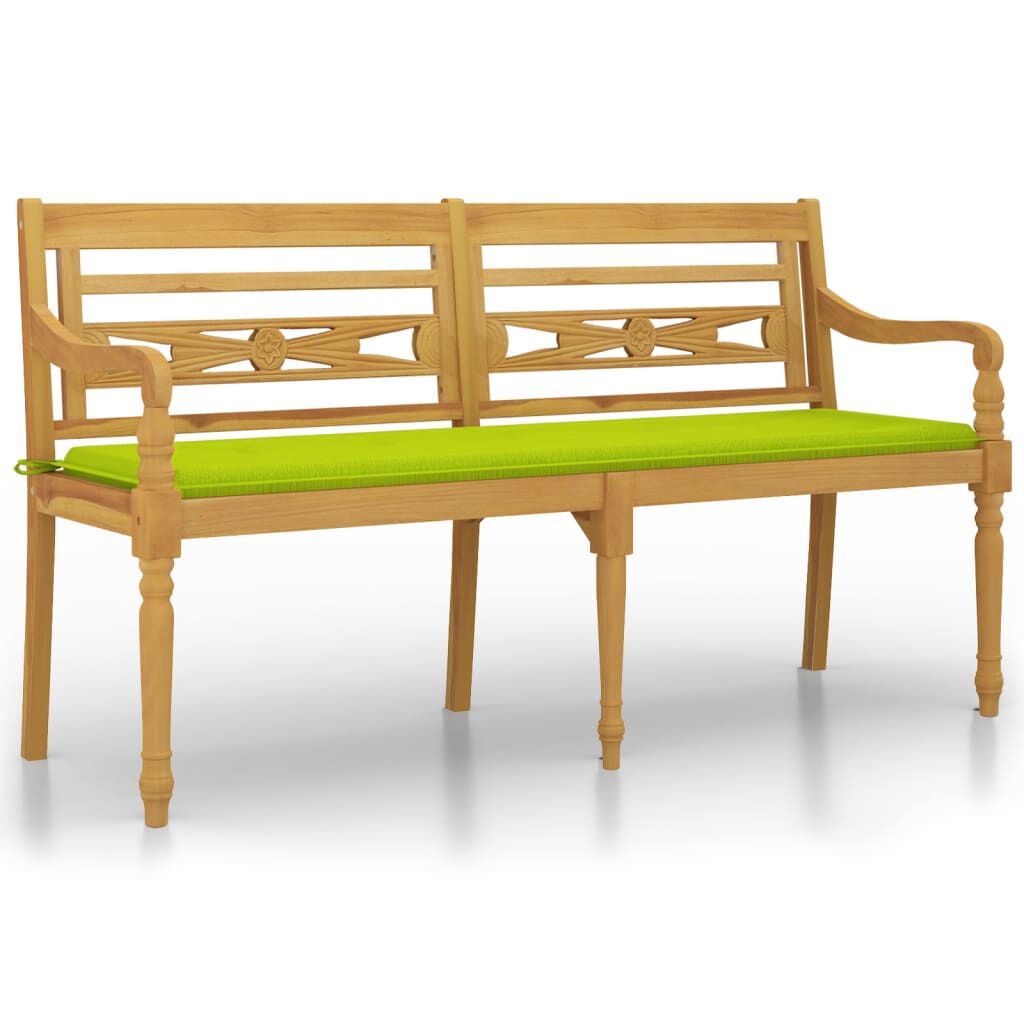 vidaXL Παγκάκι Batavia 150 εκ. Μασίφ Ξύλο Teak με Αν. Πράσινο Μαξιλάρι