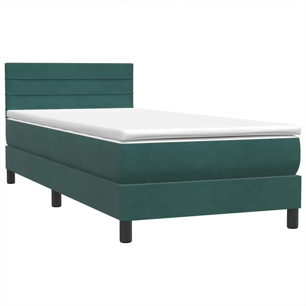vidaXL Box Spring κρεβάτι με στρώμα σκούρο πράσινο 90x220 cm Velvet