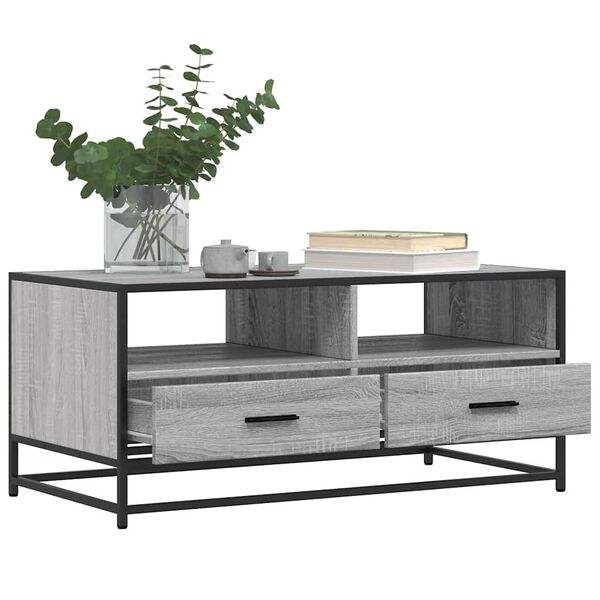 vidaXL Τραπεζάκι Σαλονιού Γκρι Sonoma 100x50x45 εκ Επεξ Ξύλο + Μέταλλο