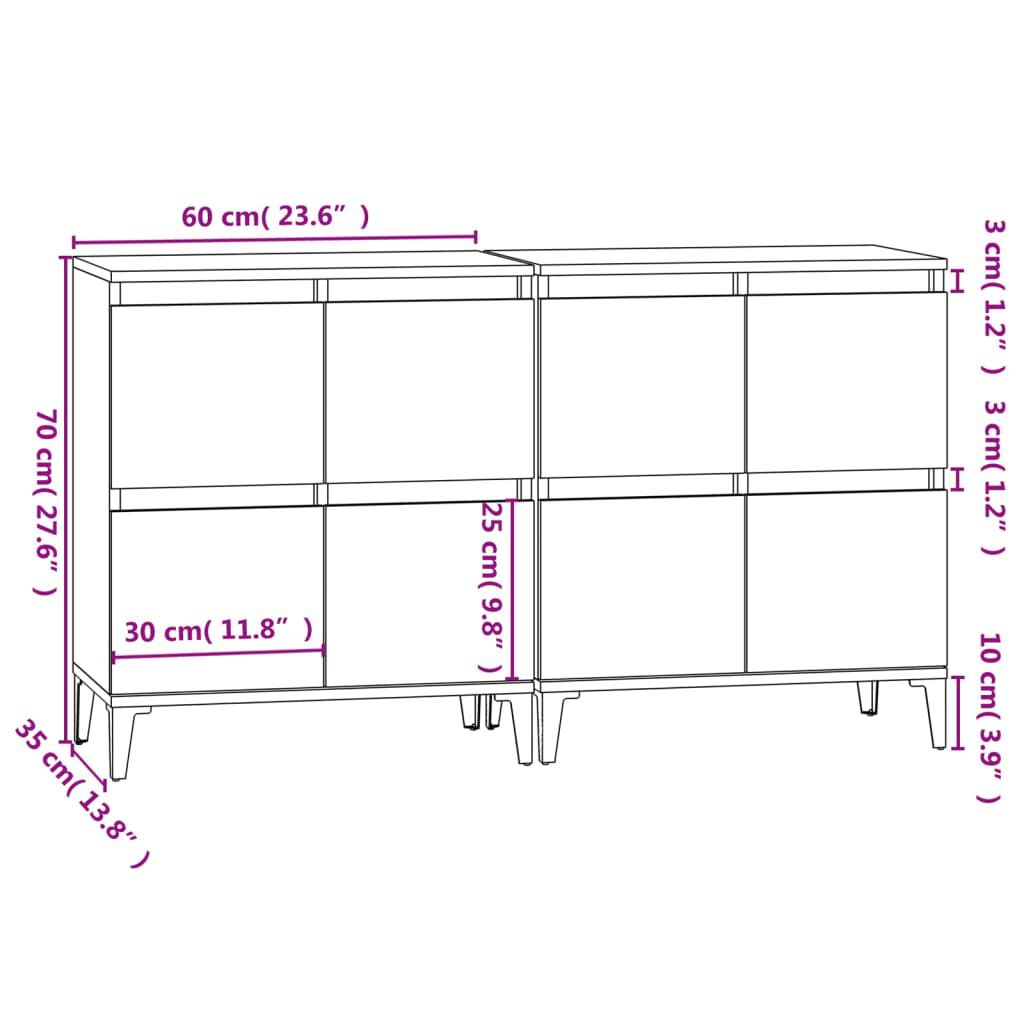 vidaXL Ντουλάπια 2 τεμ. Λευκά 60 x 35 x 70 εκ. από Επεξεργασμένο Ξύλο