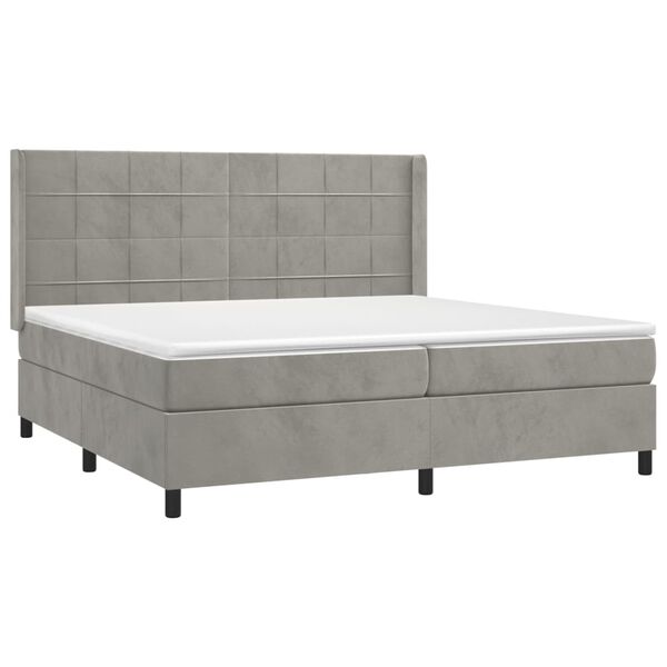vidaXL Κρεβάτι Boxspring με Στρώμα & LED Αν.Γκρι 200x200 εκ. Βελούδινο