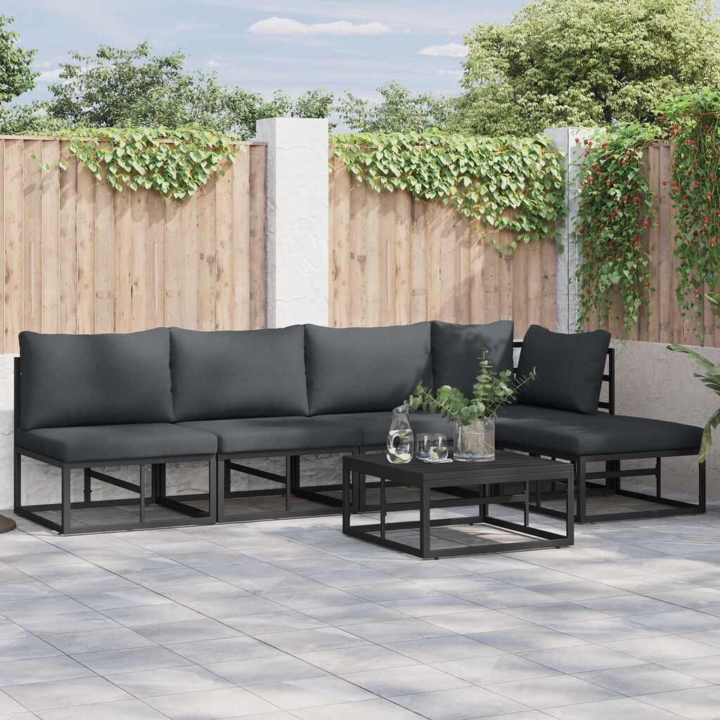 vidaXL Σετ Καναπέ Κήπου 5 pcs Μαύρο 281.5 x 141.5 x 71 εκ. Αλουμίνιο