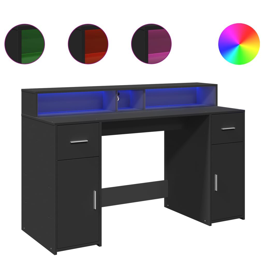 vidaXL Γραφείο με LED Μαύρο 140x55x91 εκ. από Επεξεργασμένο Ξύλο