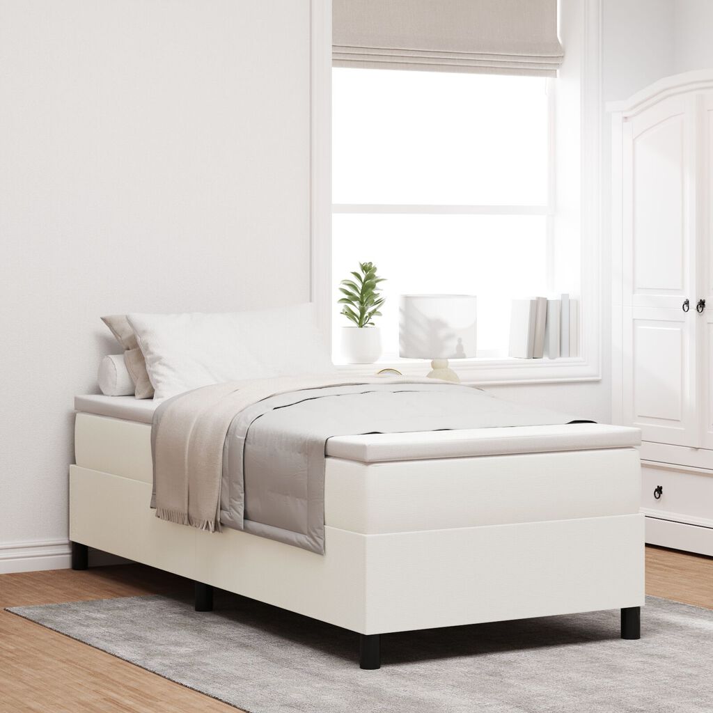 vidaXL Box Spring Bed με Στρώμα Κρέμα Μονό Ύφασμα Κορντουρό