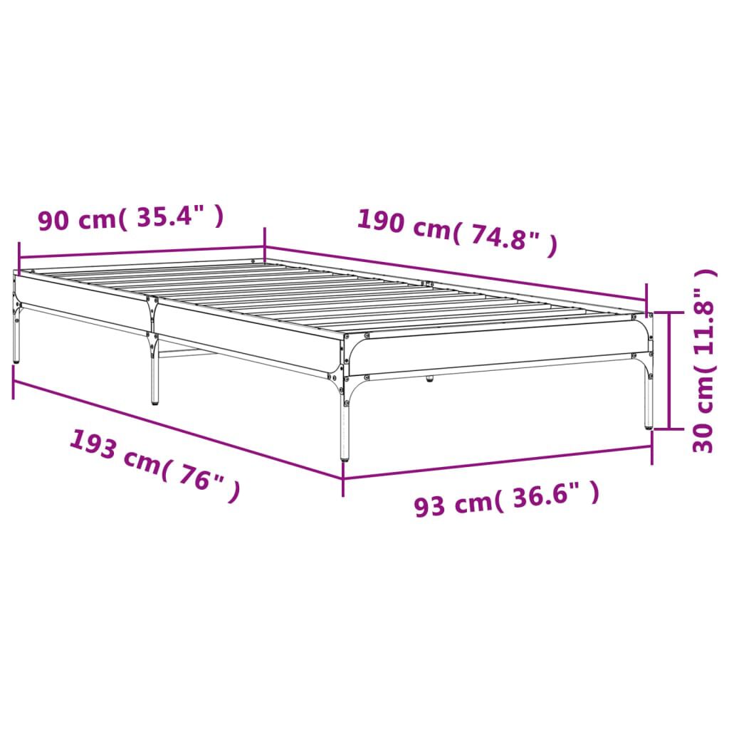 vidaXL Πλαίσιο Κρεβατιού Γκρι Sonoma 90 x 190 εκ. Επεξ. Ξύλο & Μέταλλο