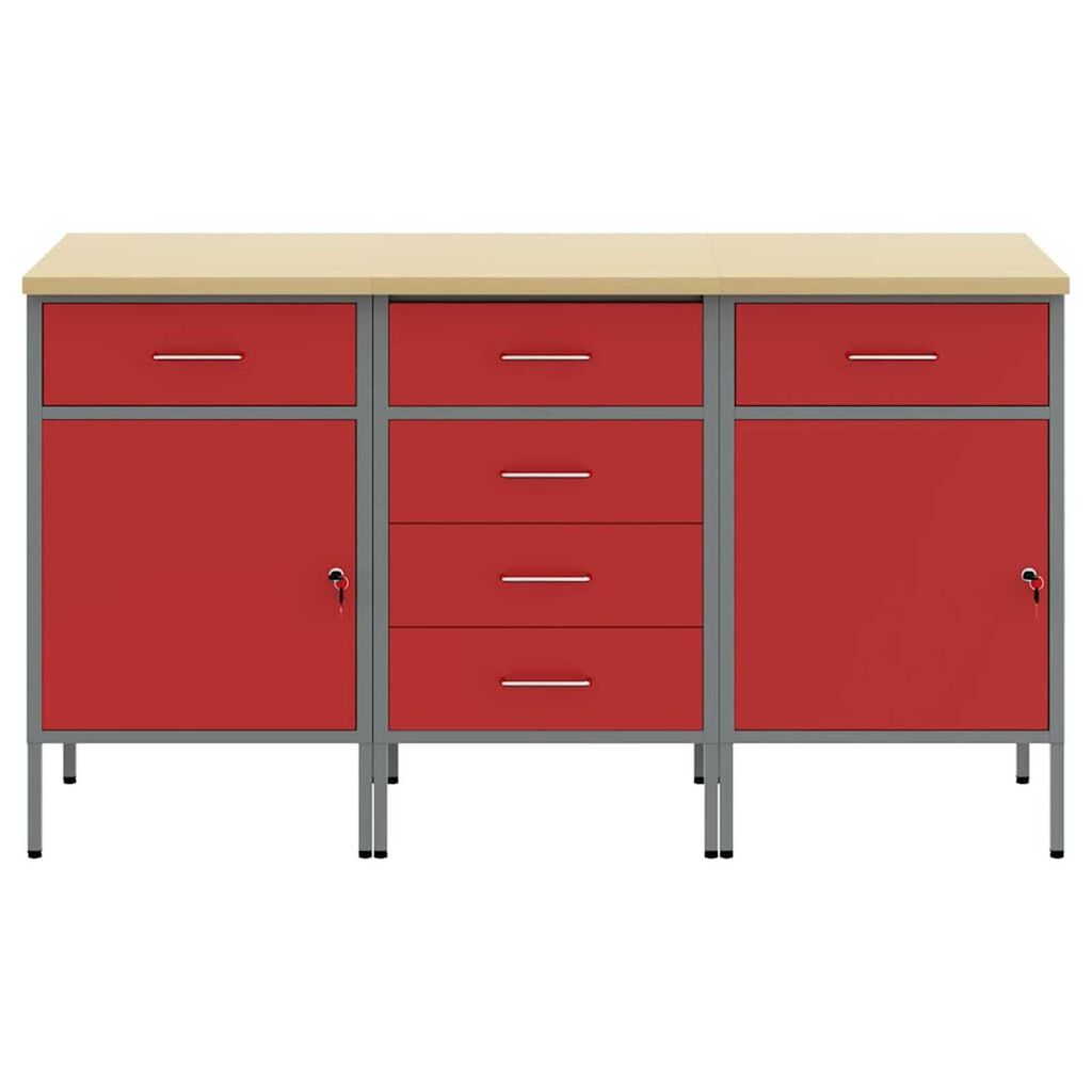 vidaXL Ντουλάπα Εργασίας 3 pcs Κόκκινο και Γκρίζο 150 x 55 x 85 εκ