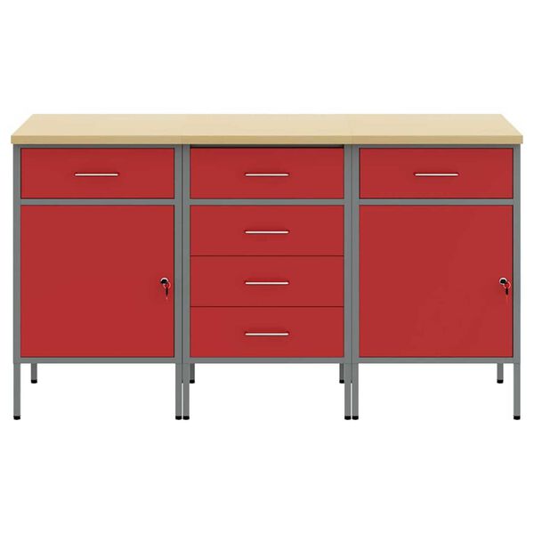 vidaXL Ντουλάπα Εργασίας 3 pcs Κόκκινο και Γκρίζο 150 x 55 x 85 εκ