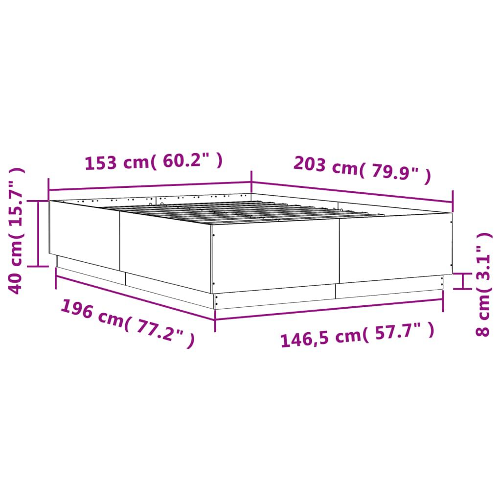 vidaXL Πλαίσιο Κρεβατιού με LED Γκρι Σκυρ. 150x200 εκ. Επεξ. Ξύλο