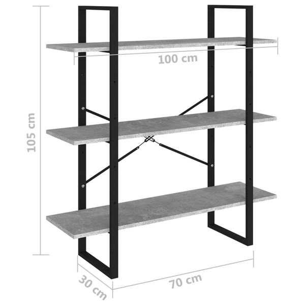 vidaXL Βιβλιοθήκη Γκρι Σκυροδέματος 100 x 30 x 105 εκ. από Επεξ. Ξύλο