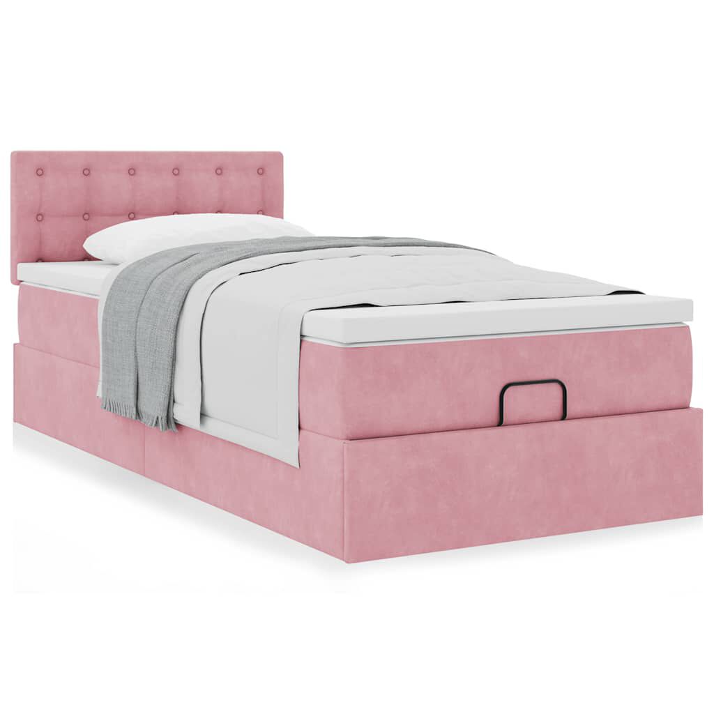 vidaXL Οθωμανικό κρεβάτι με στρώμα ροζ 90x200cm Velvet