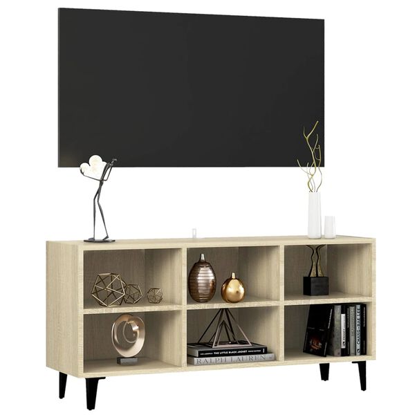 vidaXL Έπιπλο Τηλεόρασης Καπνιστή Δρυς 103,5x30x50 εκ Μεταλλικά Πόδια