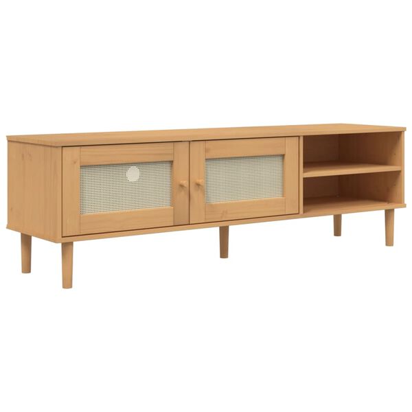 vidaXL Έπιπλο Τηλεόρασης SENJA Καφέ / Ρατάν 158x40x49 εκ. Μασίφ Πεύκο