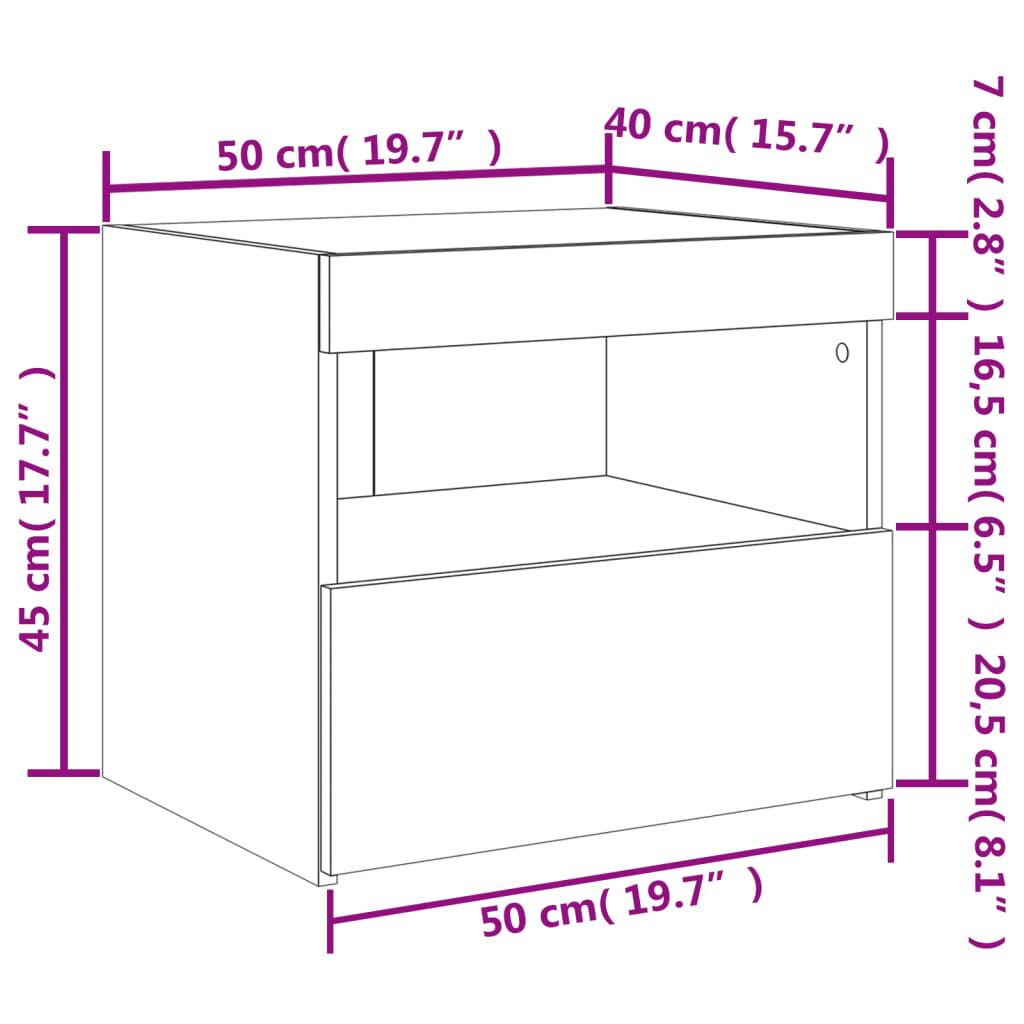 vidaXL Κομοδίνο με Φώτα LED Καφέ Δρυς 50 x 40 x 45 εκ.