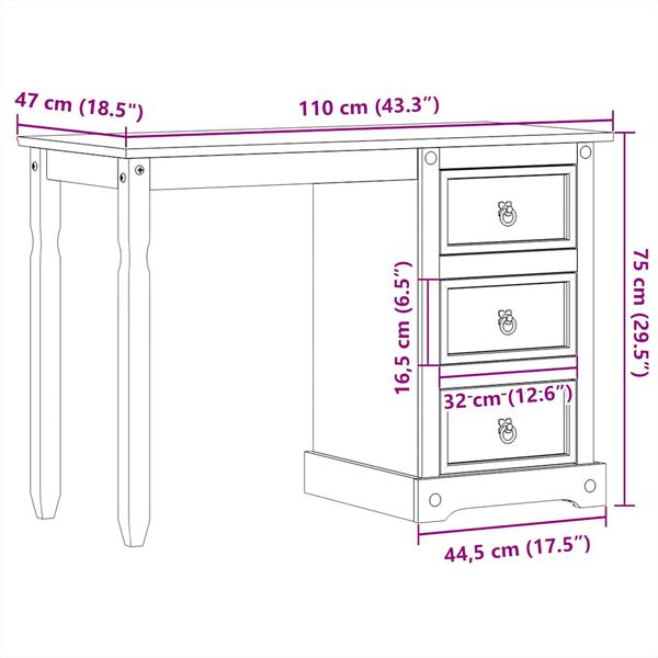 vidaXL Μπουντουάρ Corona 110 x 47 x 75 εκ. από Μασίφ Ξύλο Πεύκου