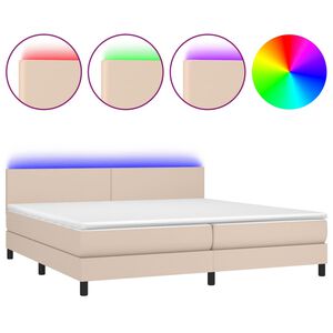 vidaXL Κρεβάτι Boxspring Στρώμα&LED Καπουτσίνο 200x200 εκ. Συνθ. Δέρμα