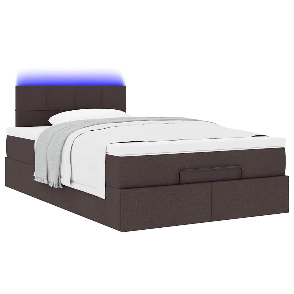 vidaXL Οθωμανικό κρεβάτι με στρώμα & LEDs Σκούρο καφέ 120x200cm Ύφασμα