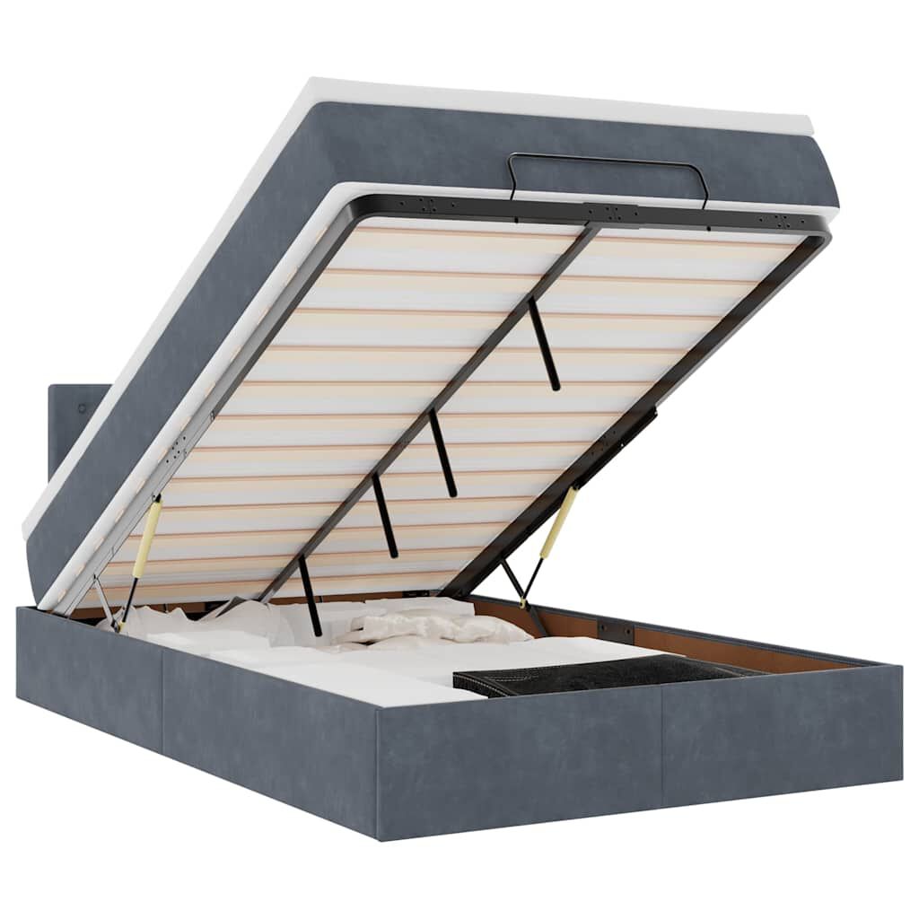 vidaXL Οθωμανικό κρεβάτι με στρώμα & LEDs Σκούρο γκρι 120x200cm Velvet