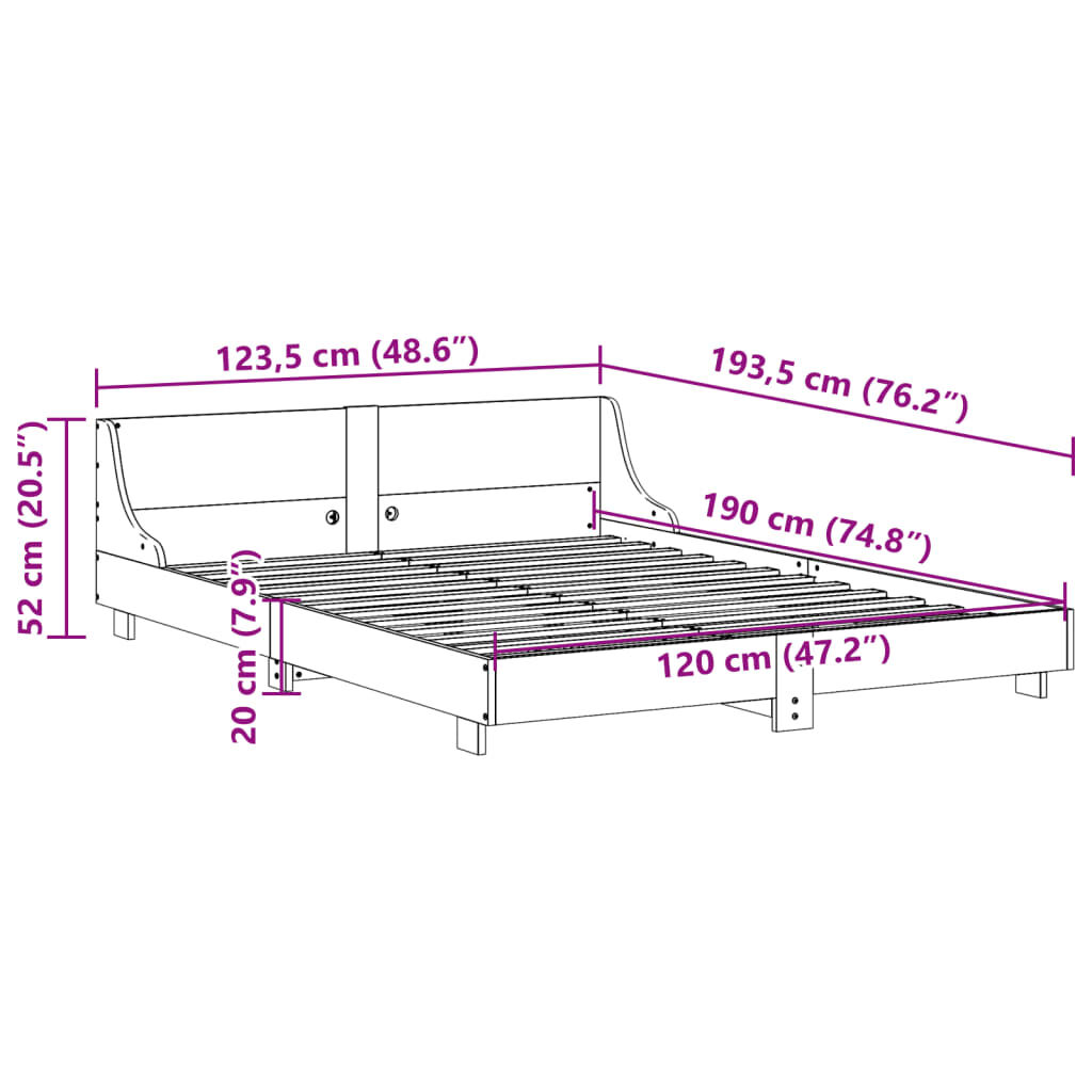 vidaXL Σκελετός Κρεβ. Χωρίς Στρώμα Λευκό 120x190 εκ Μασίφ Πεύκο