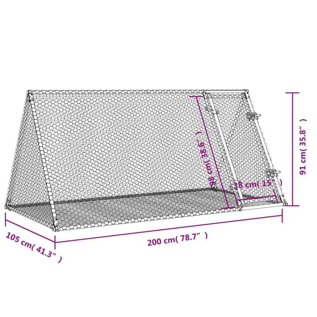 vidaXL Κλουβί Κουνελιών Ασημί 200x105x91 εκ. από Γαλβανισμένο Χάλυβα