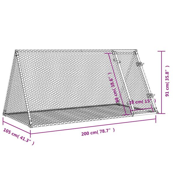 vidaXL Κλουβί Κουνελιών Ασημί 200x105x91 εκ. από Γαλβανισμένο Χάλυβα