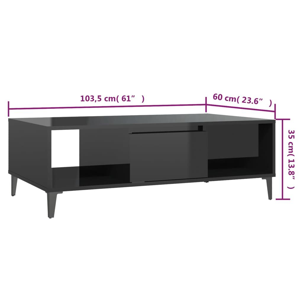 vidaXL Τραπεζάκι Σαλονιού Γυαλιστερό Λευκό 103,5x60x35 εκ. Επεξ. Ξύλο