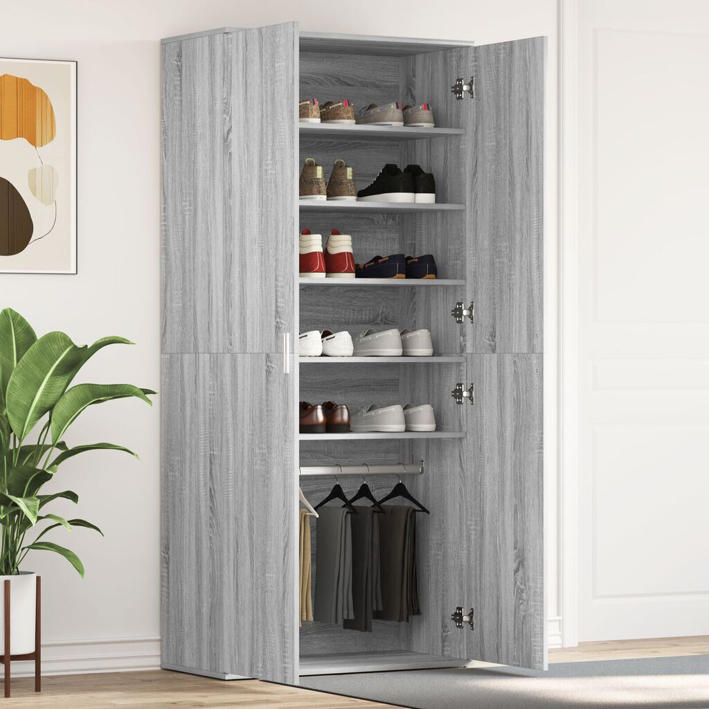 vidaXL Ντουλάπα Παπουτσιών Γκρι Σονομα 80x39x180 εκ. Επεξεργασμένο Ξύλο
