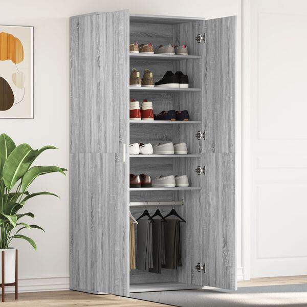 vidaXL Ντουλάπα Παπουτσιών Γκρι Σονομα 80x39x180 εκ. Επεξεργασμένο Ξύλο