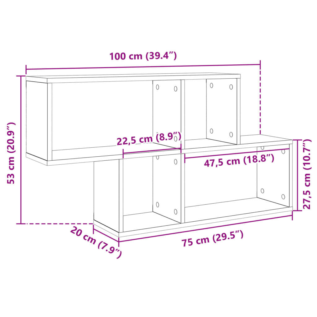 vidaXL Ράφι Τοίχου Γκρι Σκυροδέματος 100x20x53 εκ. Επεξεργασμένο Ξύλο