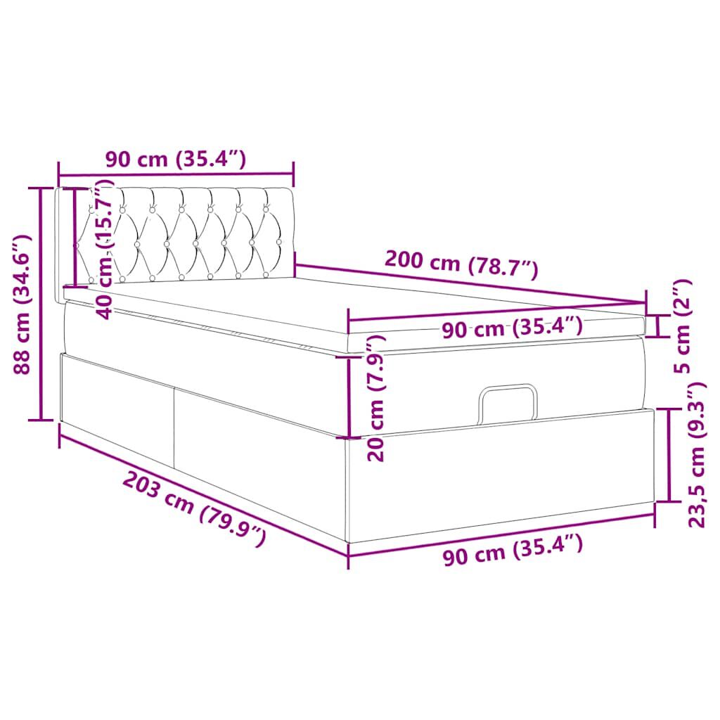 vidaXL Οθωμανικό κρεβάτι με στρώμα μπλε 90x200cm ύφασμα