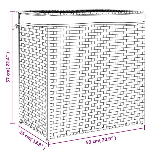 vidaXL Καλάθι Πλυντηρίου 2 Τμήματα Μαύρο 53x35x57εκ. Συνθετικό Ρατάν