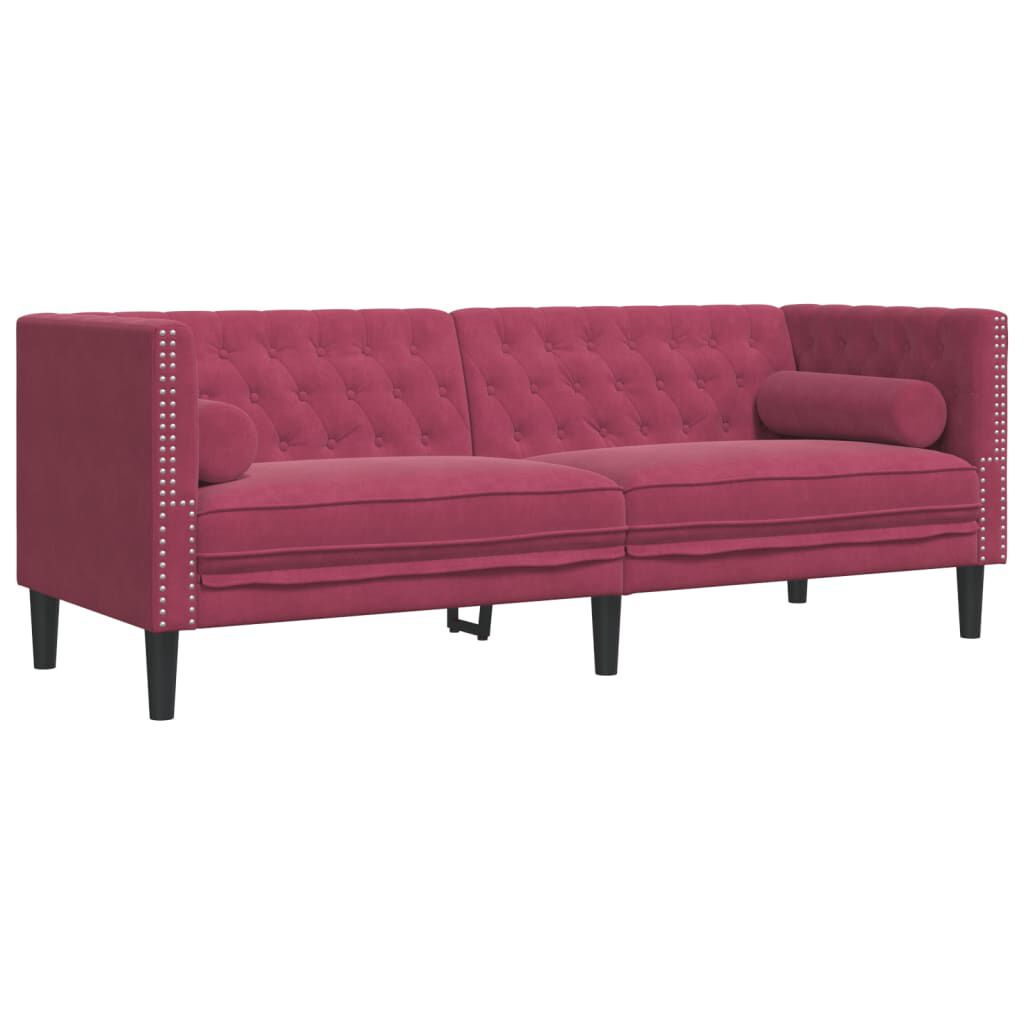 vidaXL Καναπές Διθέσιος Chesterfield με Στηρίγματα Μπορντό Βελούδο