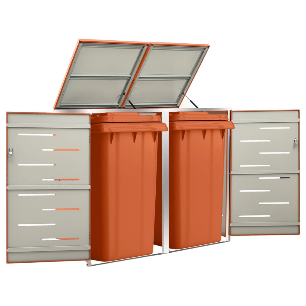 vidaXL Πλαίσιο Κάδων Απορρ. Διπλό με Ρόδες 138x77,5x112,5 εκ Αν. Ατσα.