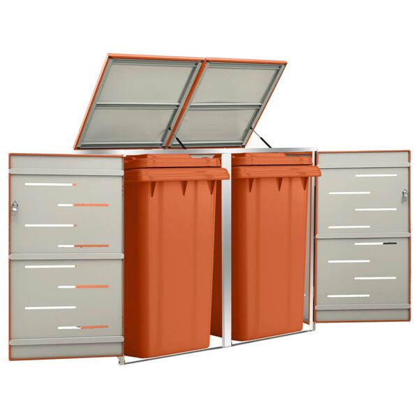 vidaXL Πλαίσιο Κάδων Απορρ. Διπλό με Ρόδες 138x77,5x112,5 εκ Αν. Ατσα.