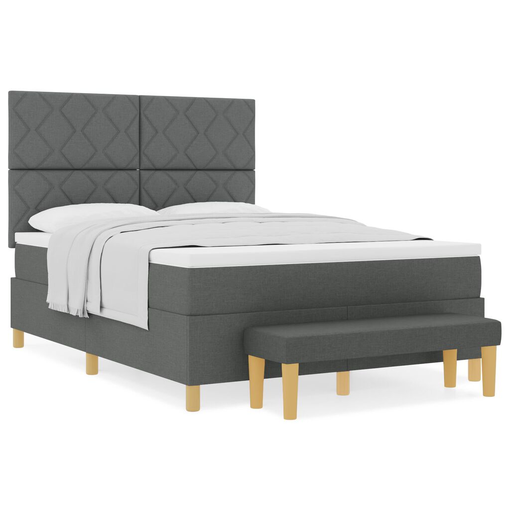 vidaXL Box Spring Κρεβάτι με Στρώμα & Παγκάκι Σκούρο Γκρι 140x200 cm Ύφασμα