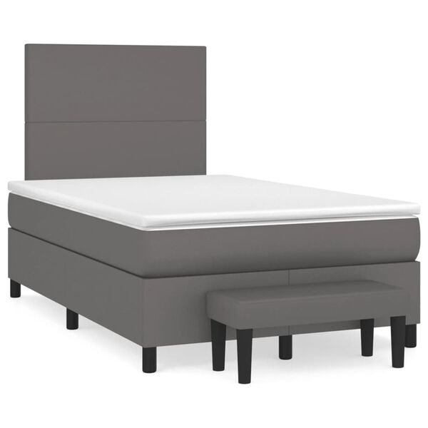 vidaXL Κρεβάτι Boxspring με Στρώμα Γκρι 120x190εκ. από Συνθετικό Δέρμα