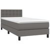 vidaXL Κρεβάτι Boxspring με Στρώμα & LED Γκρι 90x190 εκ. Συνθ. Δέρμα