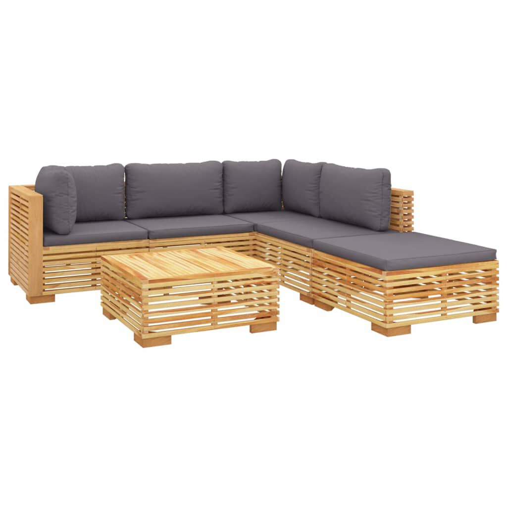 vidaXL Σαλόνι Κήπου Σετ 6 Τεμαχίων από Μασίφ Ξύλο Teak με Μαξιλάρια