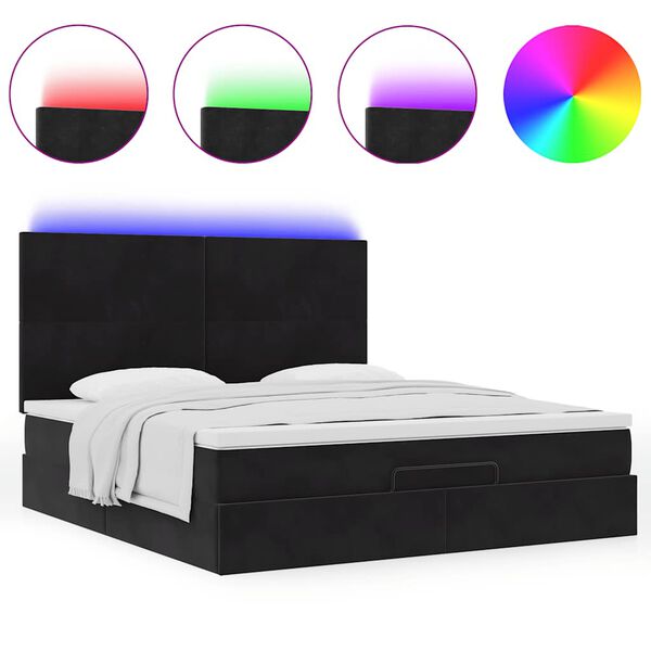 vidaXL Οθωμανικό κρεβάτι με στρώματα & LEDs Μαύρο 180x200cm Velvet
