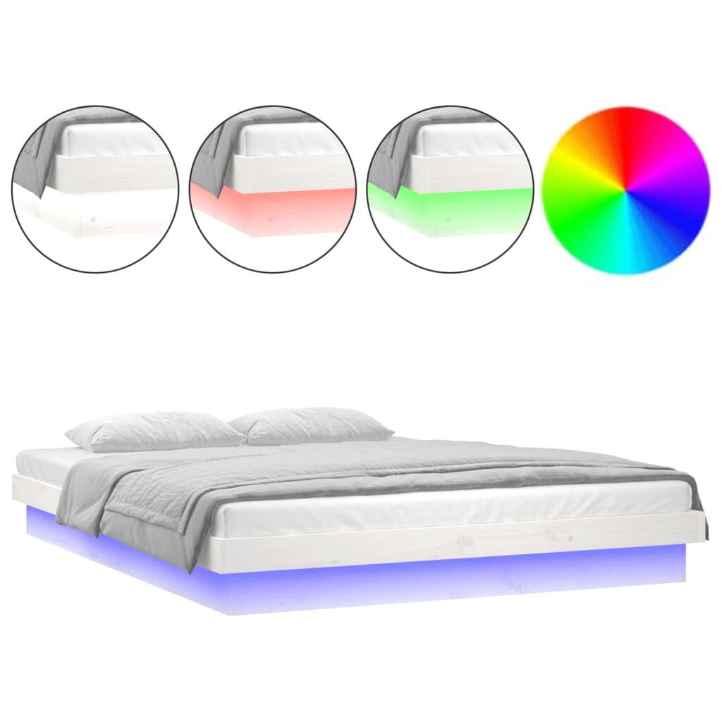 vidaXL Πλαίσιο Κρεβατιού με LED Λευκό 160 x 200 εκ. από Μασίφ Ξύλο