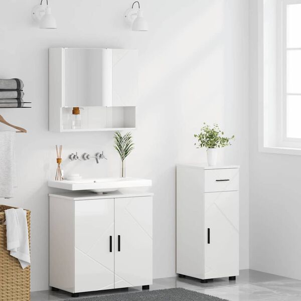 vidaXL Σετ Επίπλων Μπάνιου 3 pcs Γυαλιστερό λευκό 61 x 35 x 64 εκ.