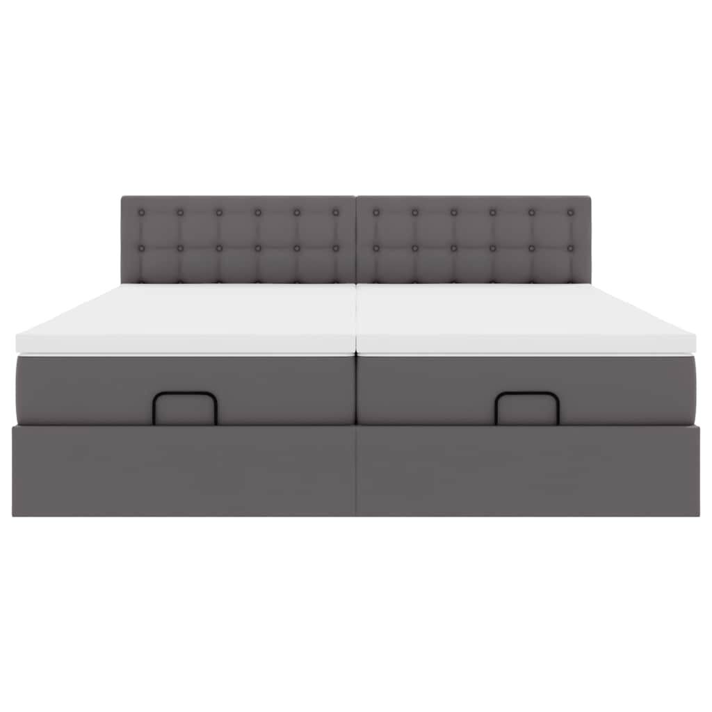 vidaXL Οθωμανικό κρεβάτι με στρώματα & LEDs Γκρι Faux Leather