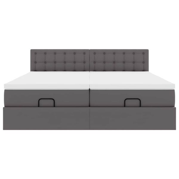 vidaXL Οθωμανικό κρεβάτι με στρώματα & LEDs Γκρι Faux Leather