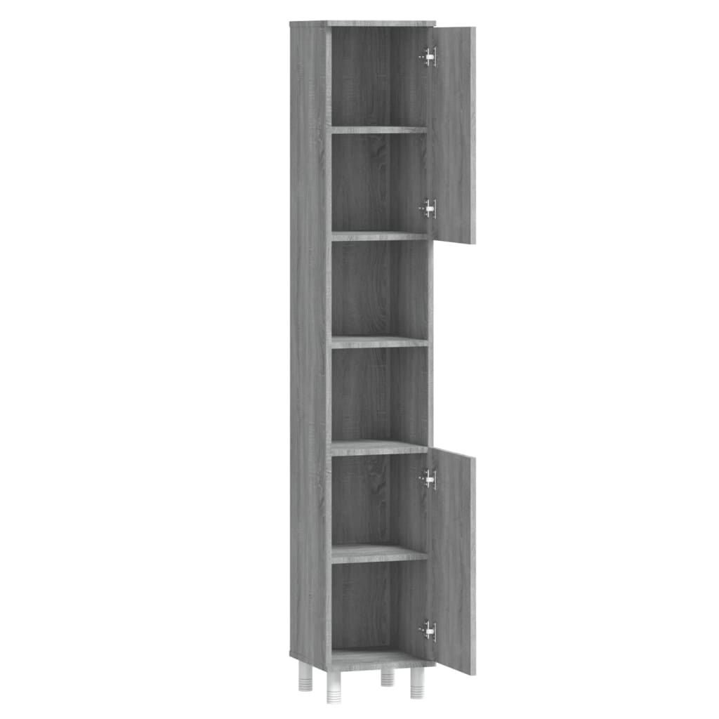 vidaXL Ντουλάπι Μπάνιου Γκρι Sonoma 30x30x179 εκ. Επεξεργασμένο Ξύλο