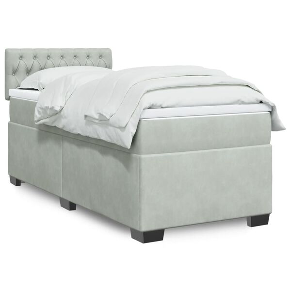 vidaXL Κρεβάτι Boxspring με Στρώμα Ανοιχτό Γκρι 100x200 εκ. Βελούδινο